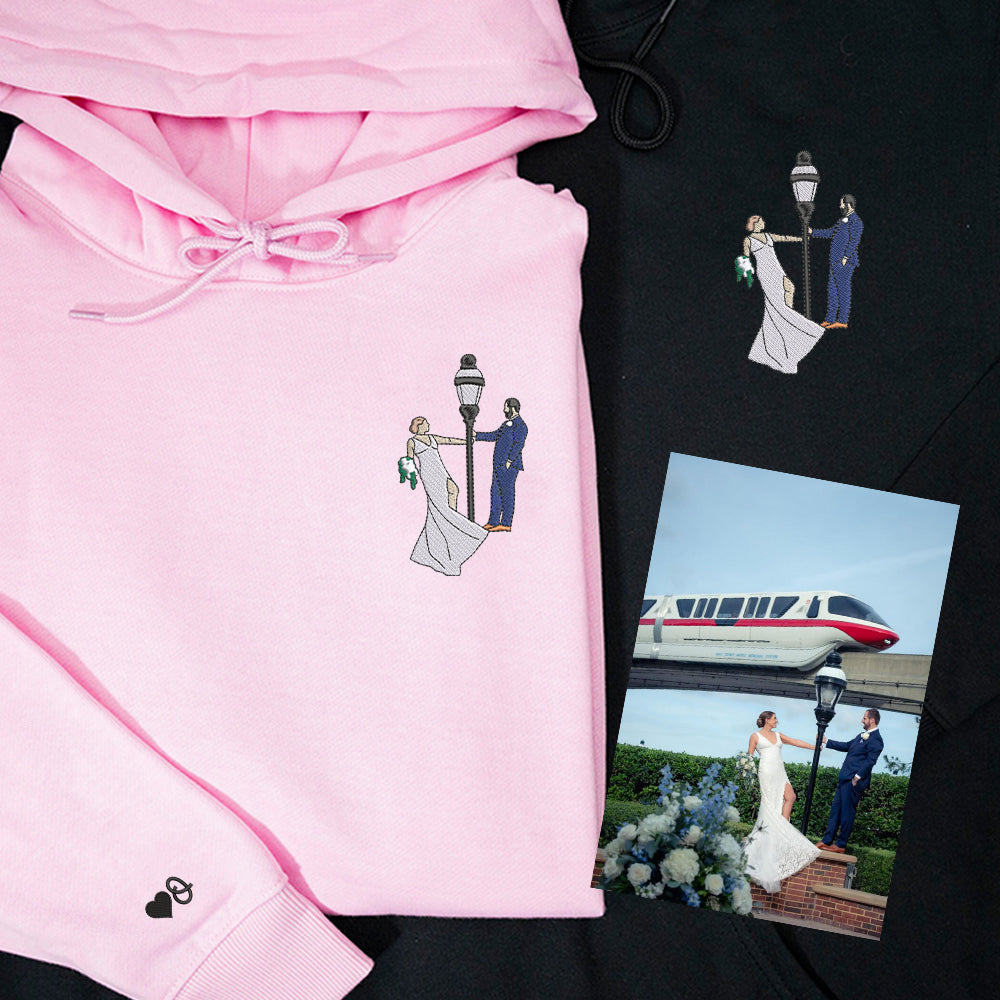 Custom Embroidered Portrait Hoodie - Personalized Couple Photo Sweatshirt, Unique Gift