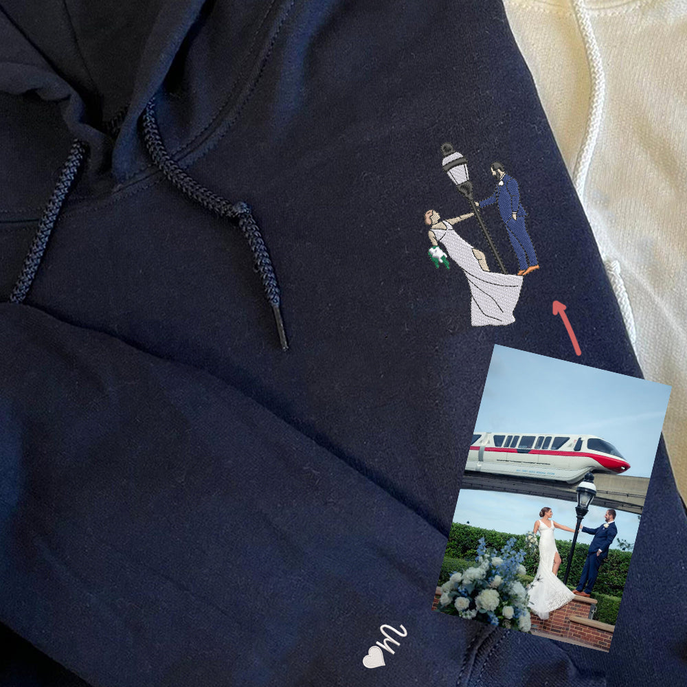 Custom Embroidered Portrait Hoodie - Personalized Couple Photo Sweatshirt, Unique Gift
