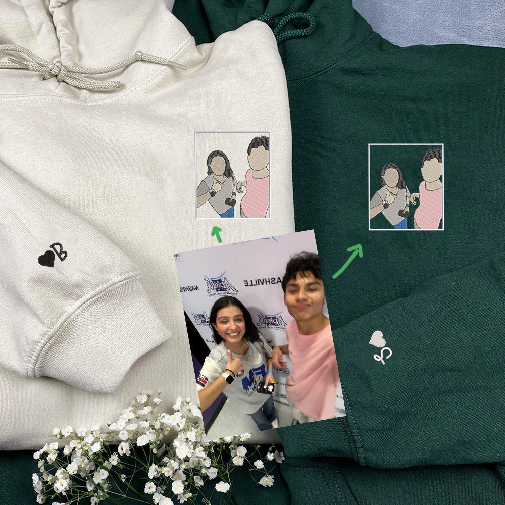 Custom Embroidered Portrait Hoodie - Personalized Photo Sweatshirt, Matching Couple Hoodie