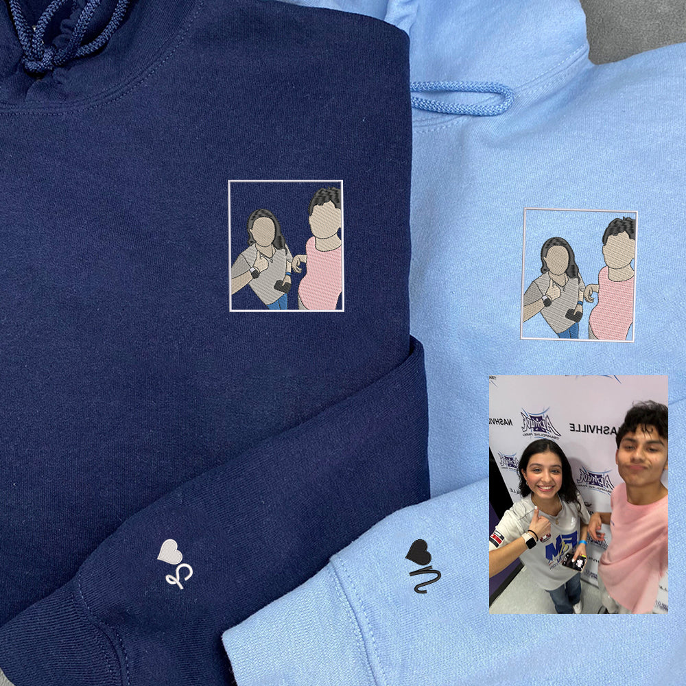 Custom Embroidered Portrait Hoodie - Personalized Photo Sweatshirt, Matching Couple Hoodie