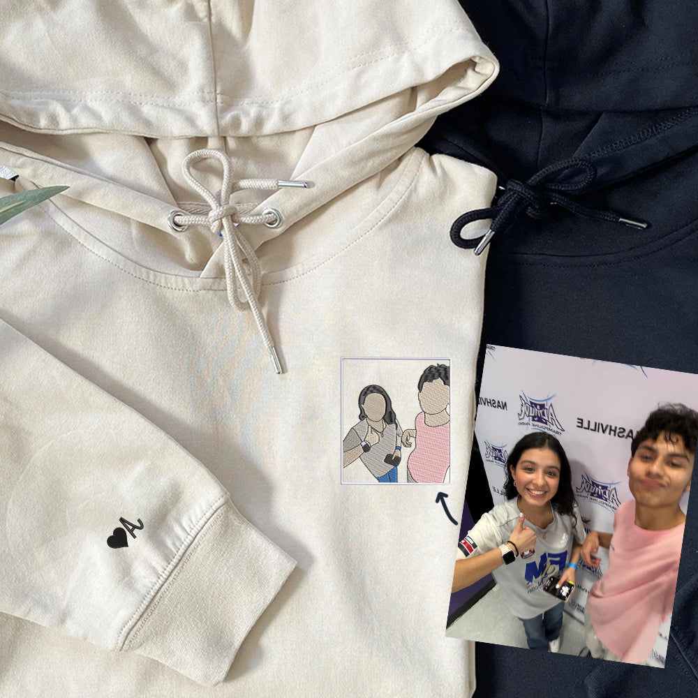 Custom Embroidered Portrait Hoodie - Personalized Photo Sweatshirt, Matching Couple Hoodie