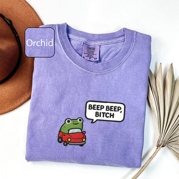Funny Beep Beep Frog Custom Embroidered T-Shirt - Cute Car Personalized Tee
