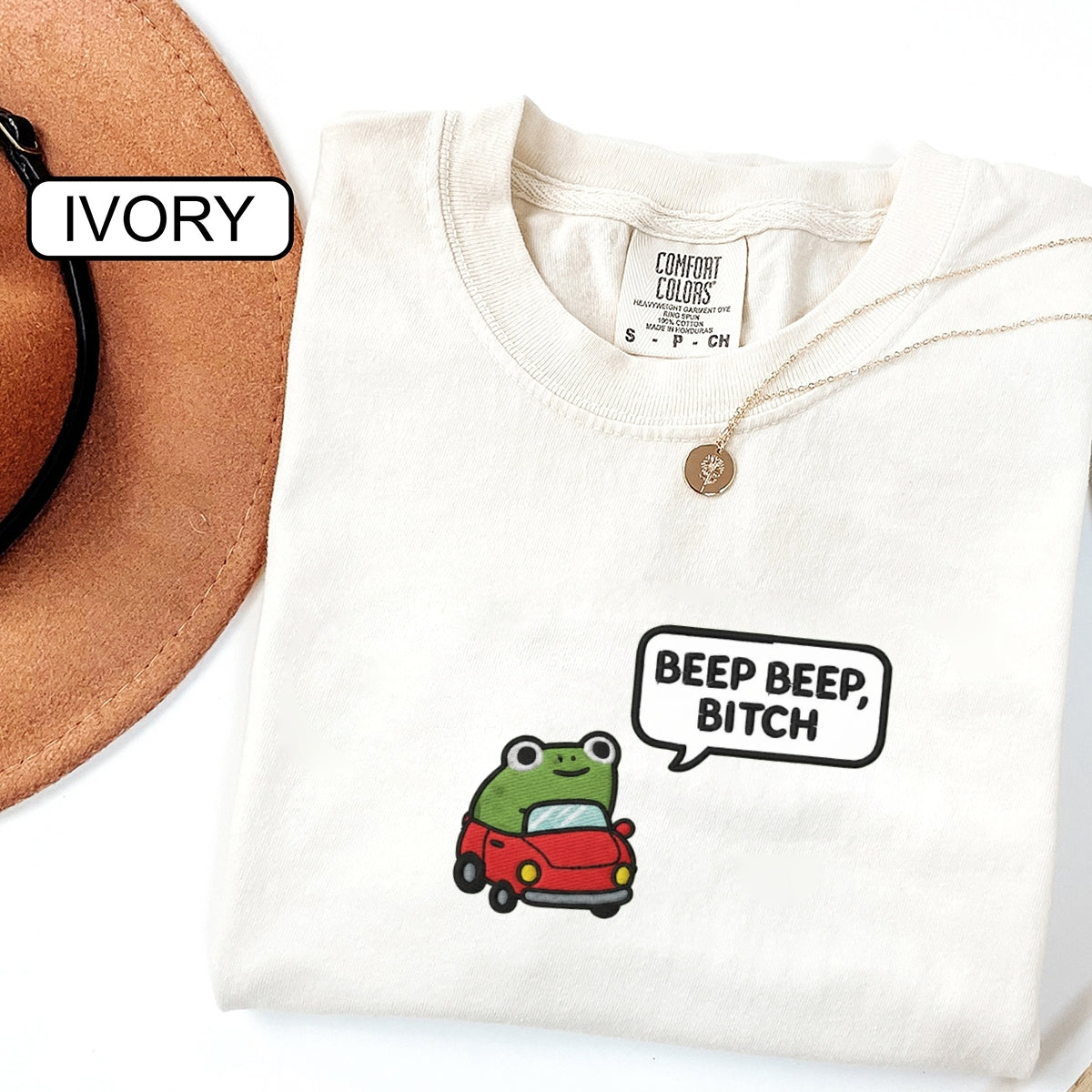 Funny Beep Beep Frog Custom Embroidered T-Shirt - Cute Car Personalized Tee