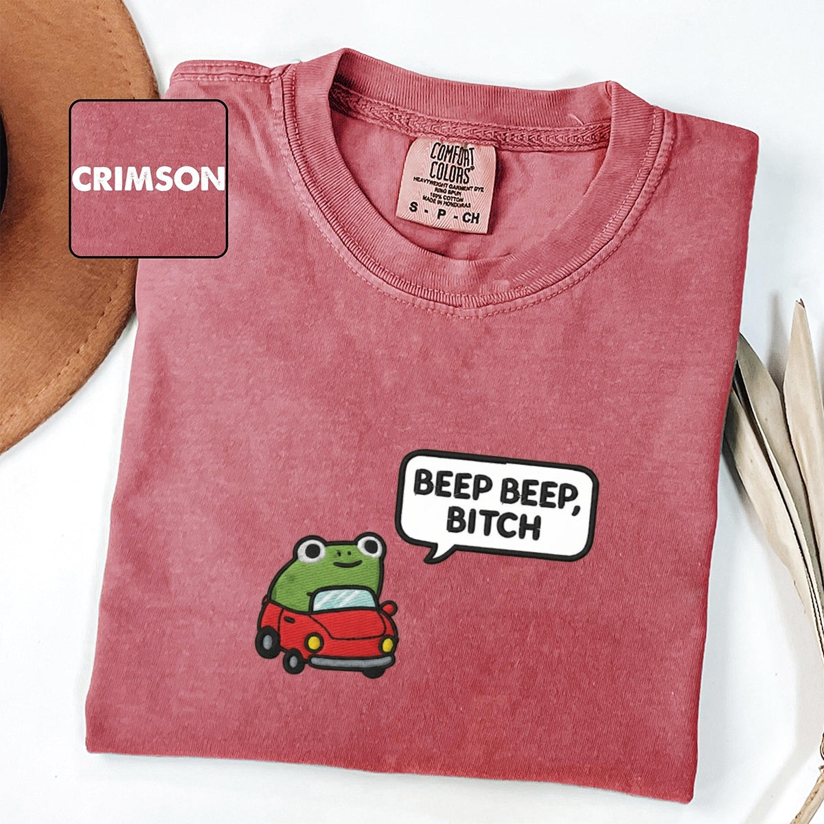 Funny Beep Beep Frog Custom Embroidered T-Shirt - Cute Car Personalized Tee