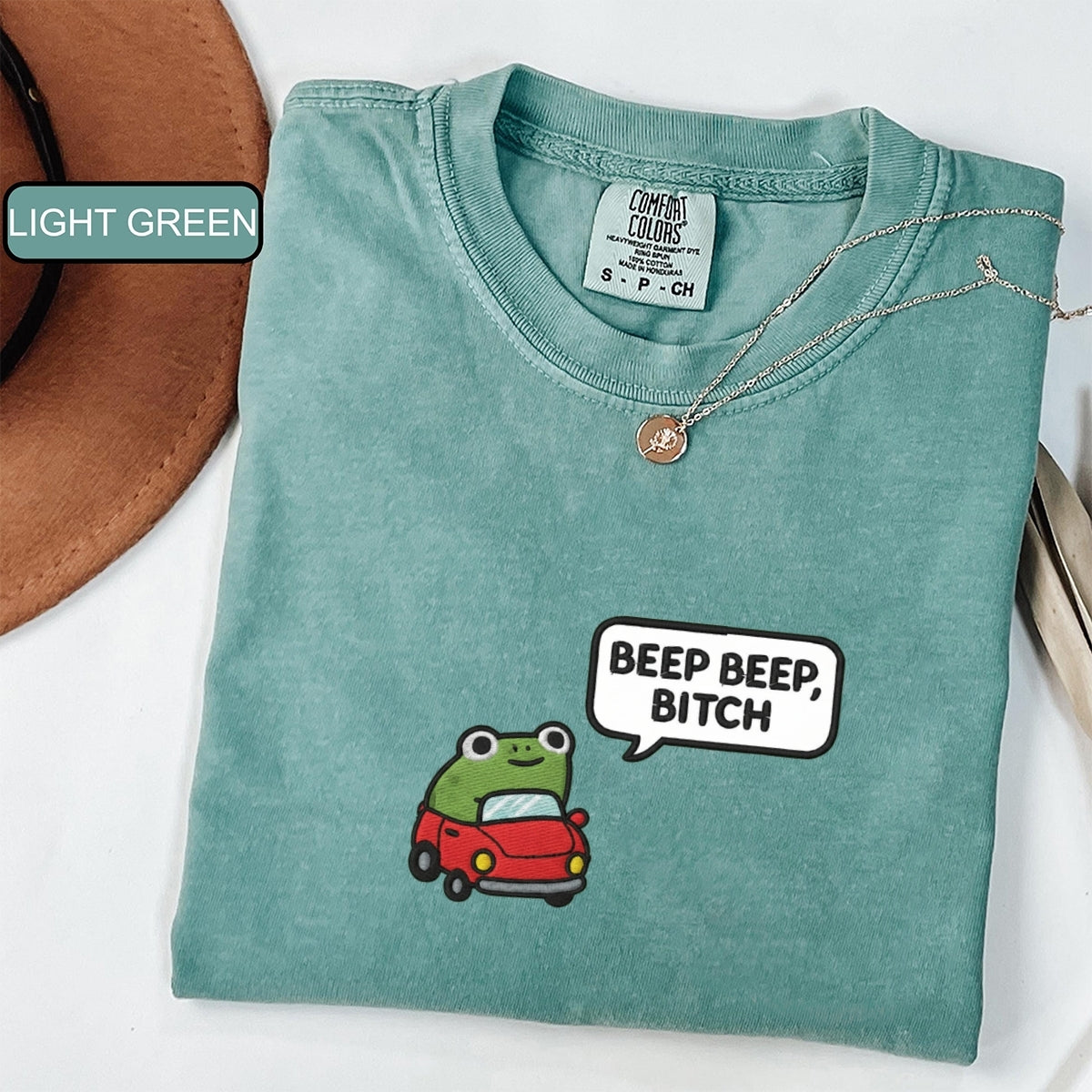 Funny Beep Beep Frog Custom Embroidered T-Shirt - Cute Car Personalized Tee