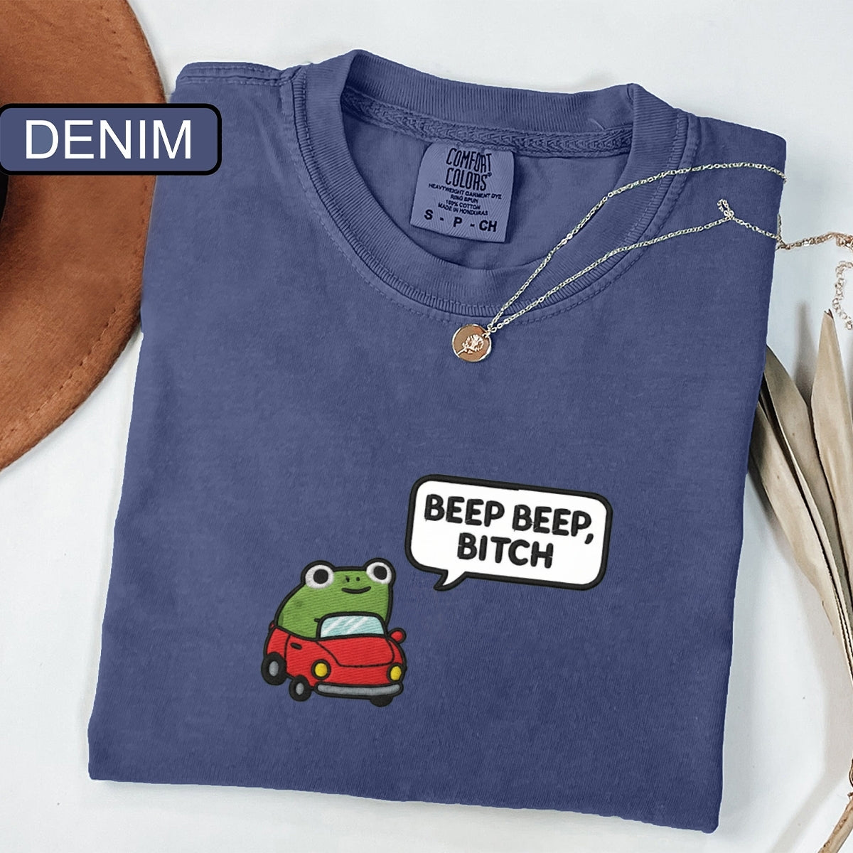 Funny Beep Beep Frog Custom Embroidered T-Shirt - Cute Car Personalized Tee