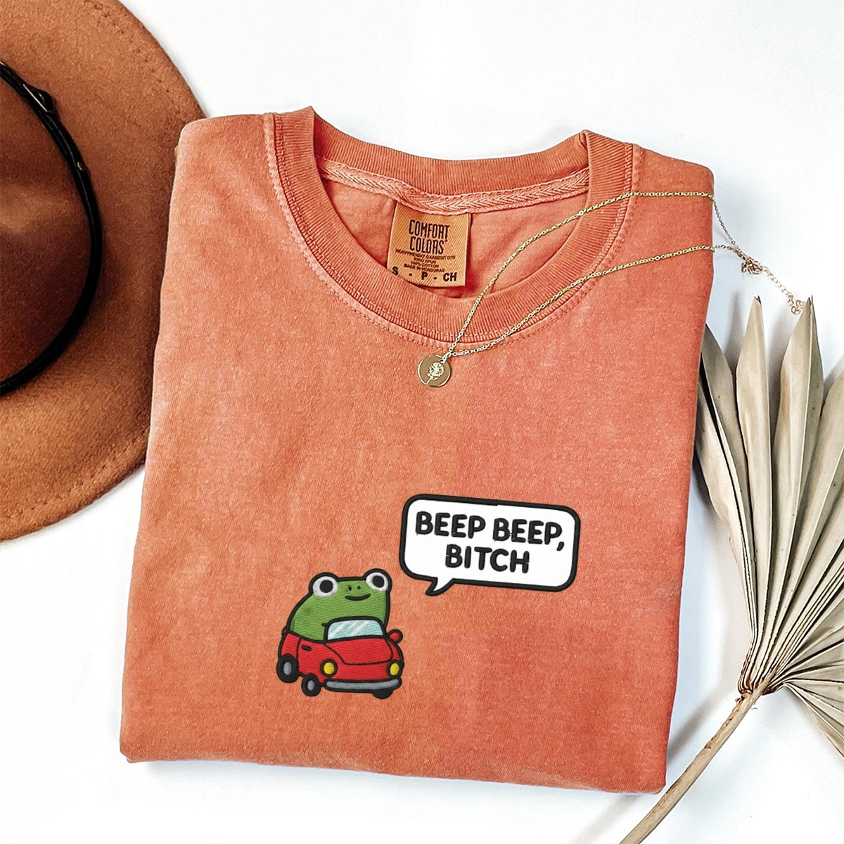Funny Beep Beep Frog Custom Embroidered T-Shirt - Cute Car Personalized Tee