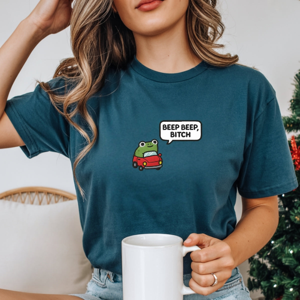 Funny Beep Beep Frog Custom Embroidered T-Shirt - Cute Car Personalized Tee