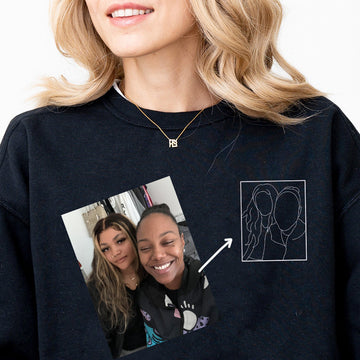 Custom Embroidered Portrait Sweatshirt - Personalized Photo Couple Hoodie, Gift for Couple