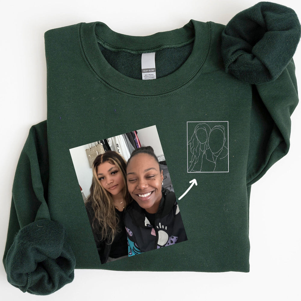Custom Embroidered Portrait Sweatshirt - Personalized Photo Couple Hoodie, Gift for Couple