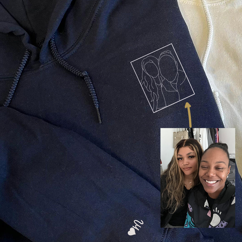Custom Embroidered Portrait Sweatshirt - Personalized Photo Couple Hoodie, Gift for Couple