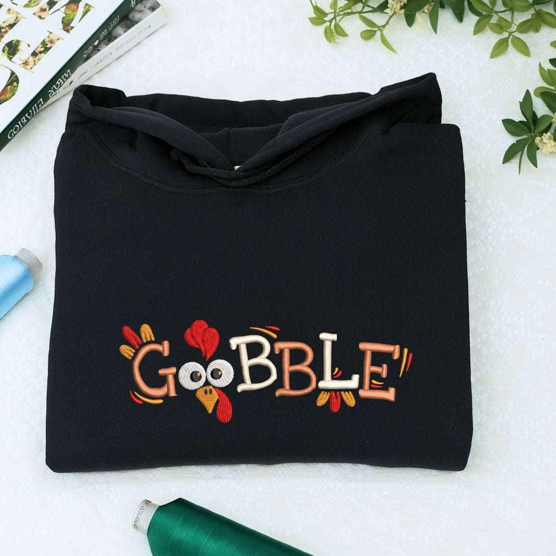Custom Embroidered Gobble Till You Wobble Hoodie - Funny Thanksgiving Sweatshirt, Cozy Fall Gift