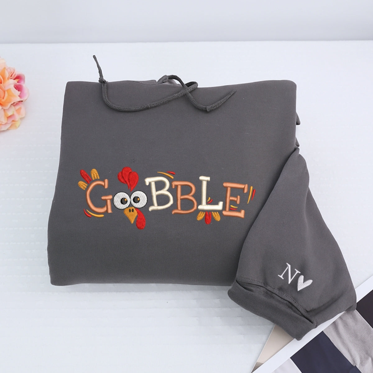 Custom Embroidered Gobble Till You Wobble Hoodie - Funny Thanksgiving Sweatshirt, Cozy Fall Gift