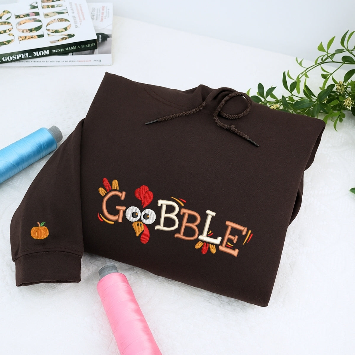 Custom Embroidered Gobble Till You Wobble Hoodie - Funny Thanksgiving Sweatshirt, Cozy Fall Gift