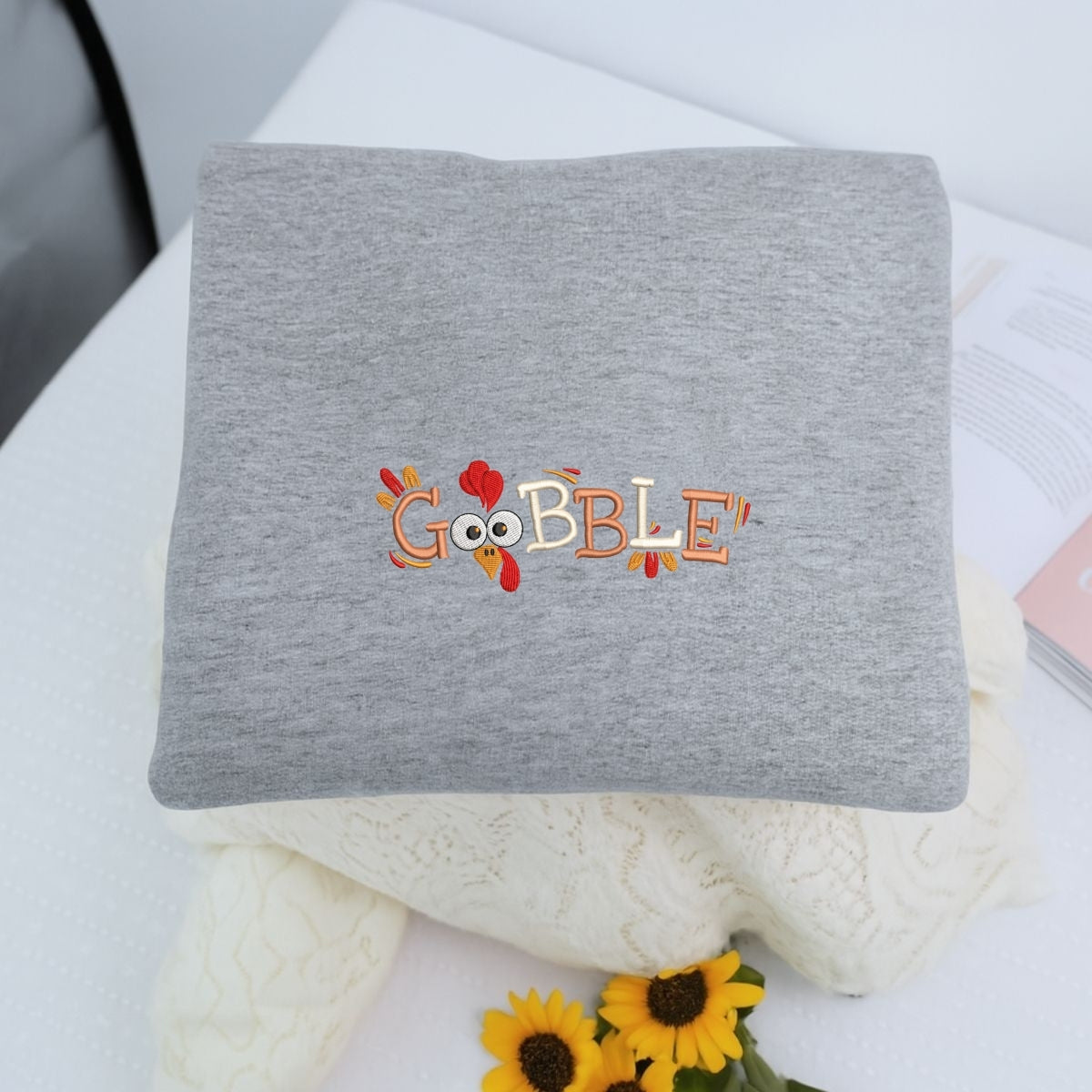 Custom Embroidered Gobble Till You Wobble Hoodie - Funny Thanksgiving Sweatshirt, Cozy Fall Gift