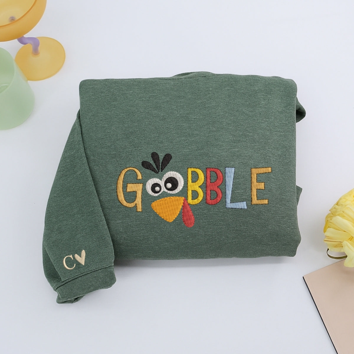 Custom Embroidered Gobble Turkey Hoodie - Funny Thanksgiving Sweatshirt, Cozy Fall Gift