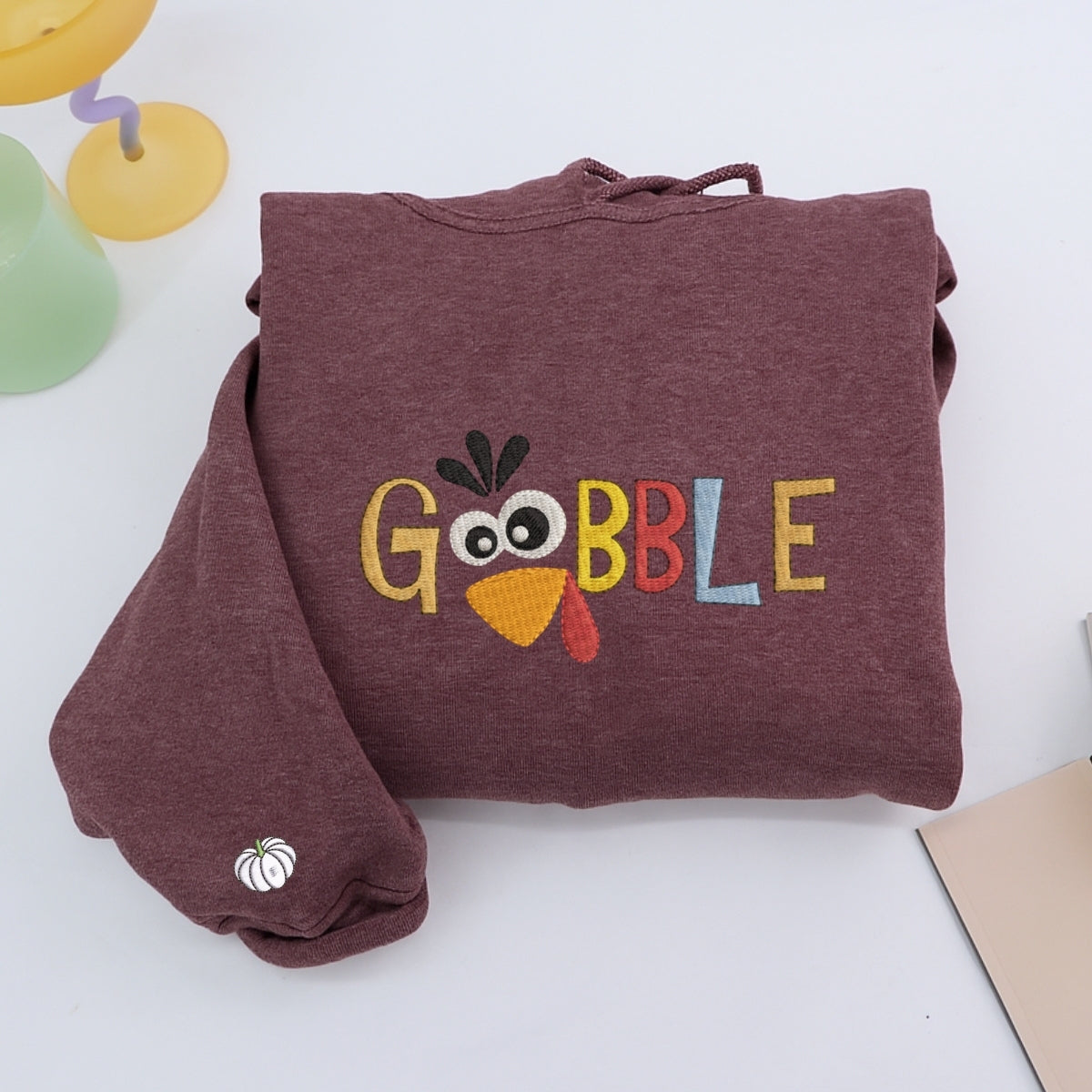 Custom Embroidered Gobble Turkey Hoodie - Funny Thanksgiving Sweatshirt, Cozy Fall Gift