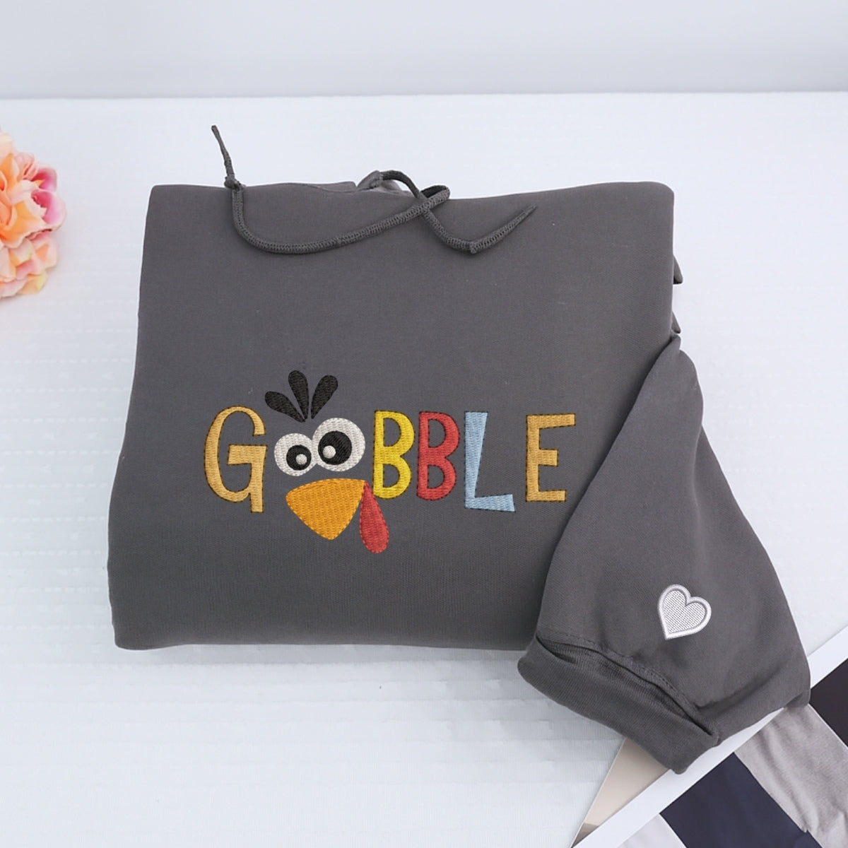 Custom Embroidered Gobble Turkey Hoodie - Funny Thanksgiving Sweatshirt, Cozy Fall Gift