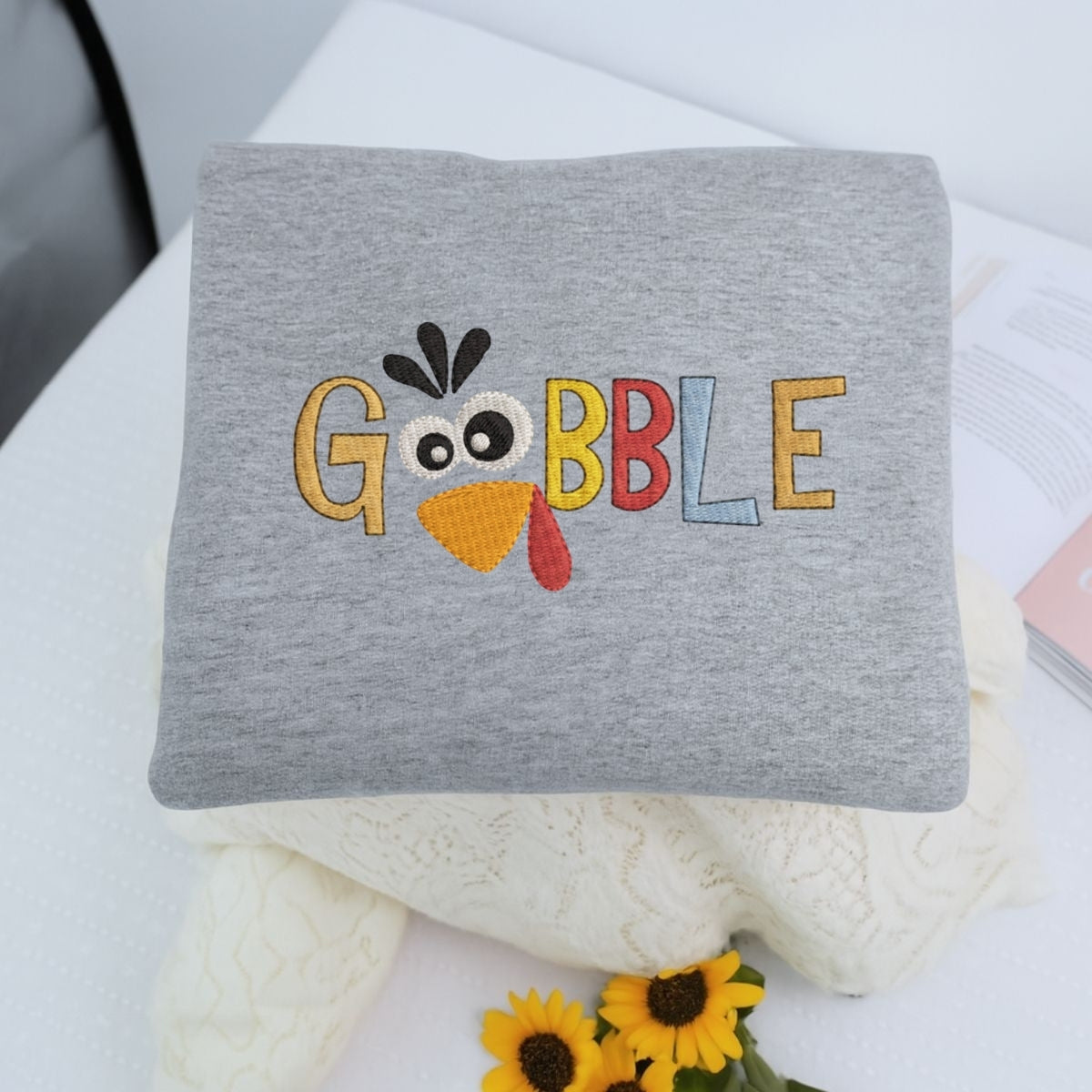 Custom Embroidered Gobble Turkey Hoodie - Funny Thanksgiving Sweatshirt, Cozy Fall Gift