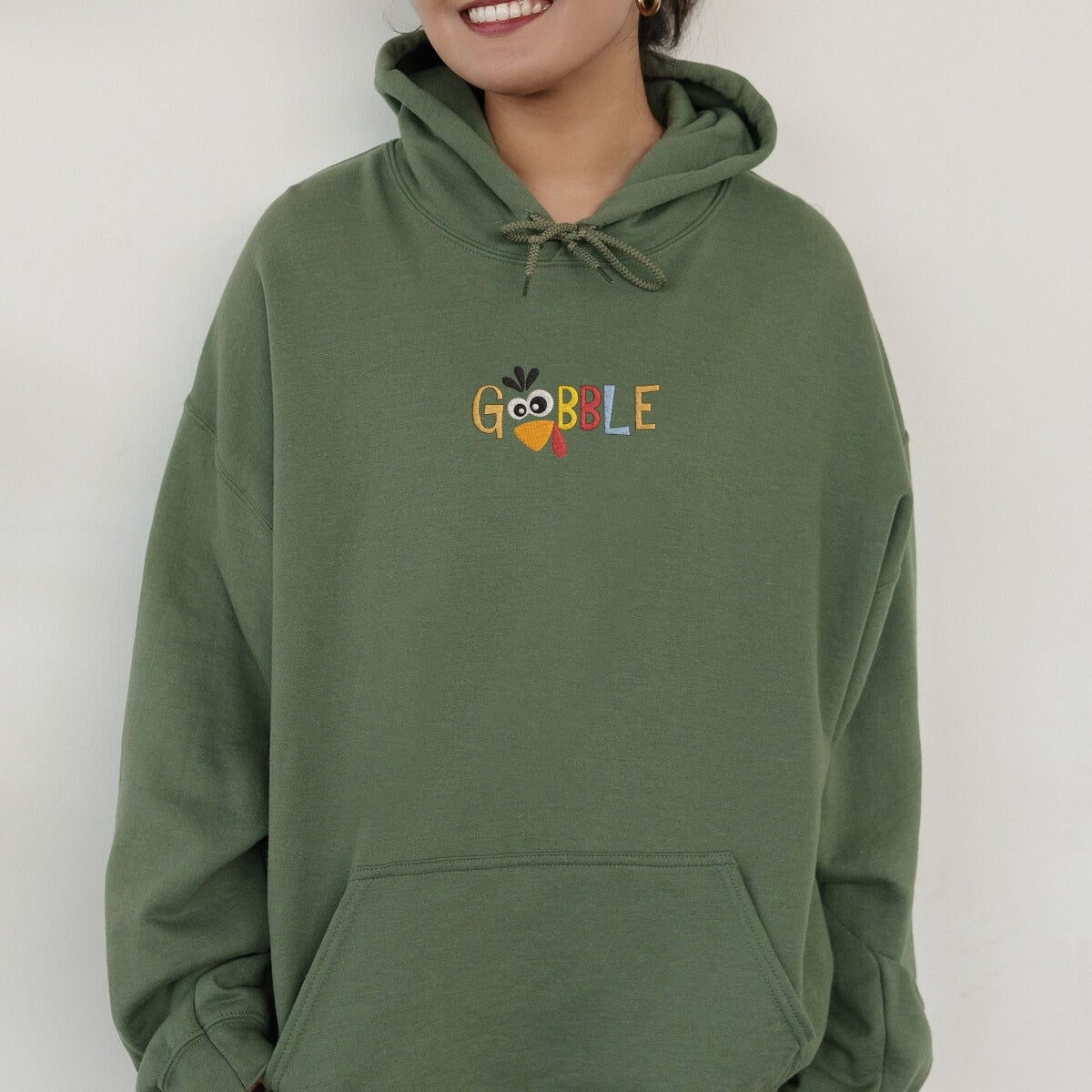 Custom Embroidered Gobble Turkey Hoodie - Funny Thanksgiving Sweatshirt, Cozy Fall Gift