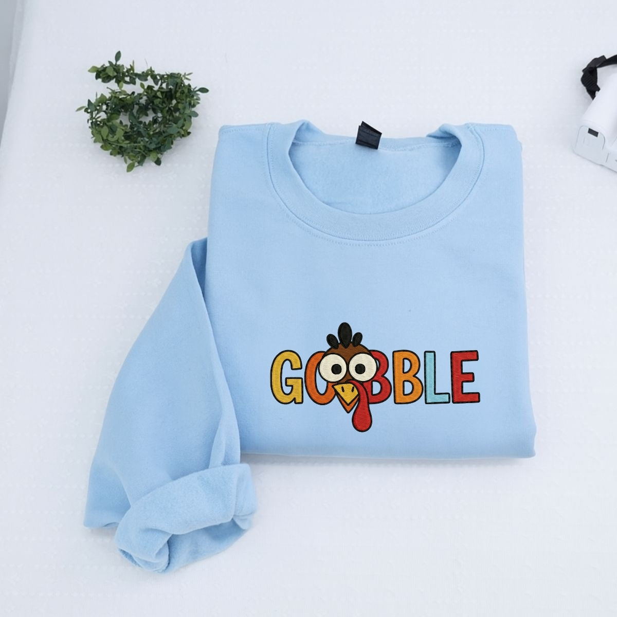 Custom Embroidered Gobble Turkey Sweatshirt - Funny Thanksgiving Embroidery, Thankful Autumn Gift
