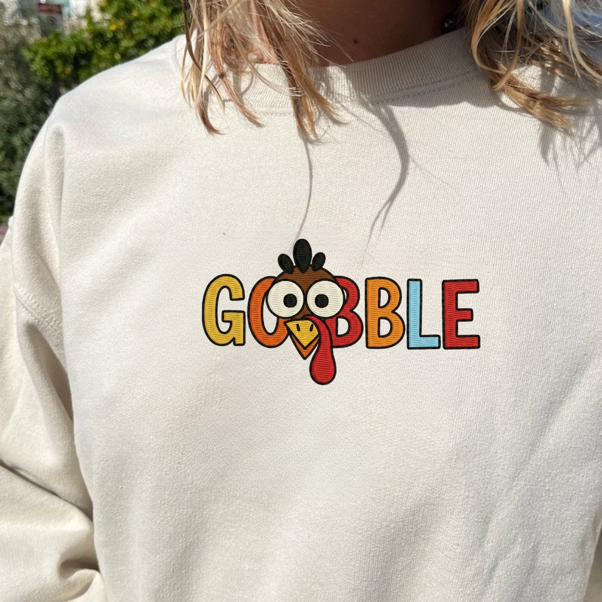 Custom Embroidered Gobble Turkey Sweatshirt - Funny Thanksgiving Embroidery, Thankful Autumn Gift