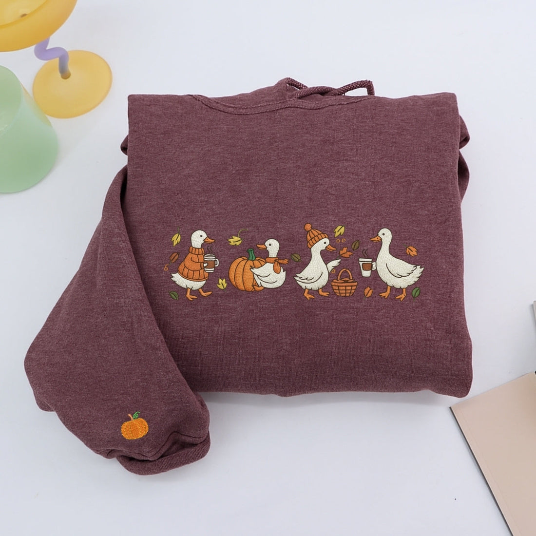 Custom Embroidered Goose Sweatshirt - Cozy Fall Thanksgiving Hoodie, Cute Embroidery Gift