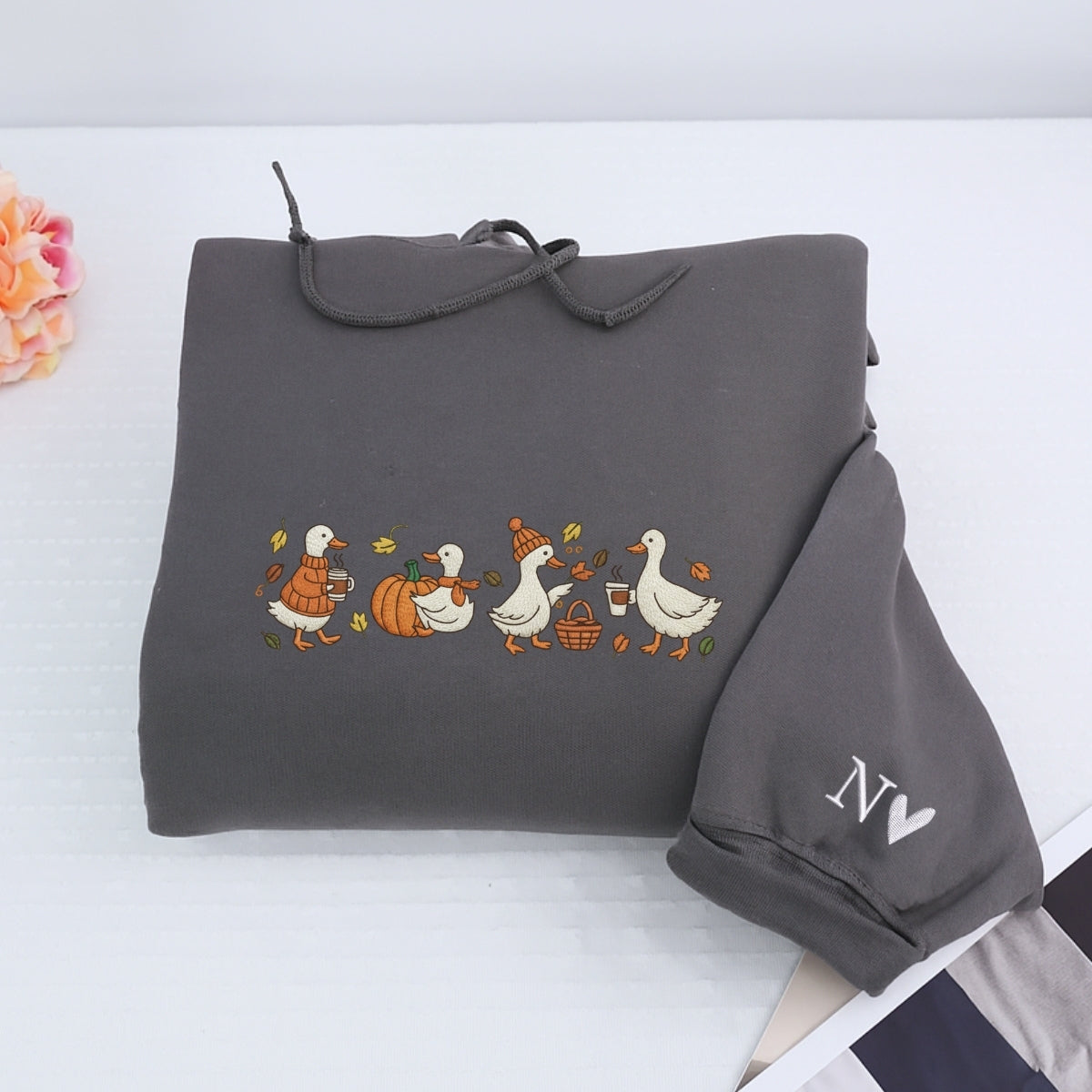 Custom Embroidered Goose Sweatshirt - Cozy Fall Thanksgiving Hoodie, Cute Embroidery Gift