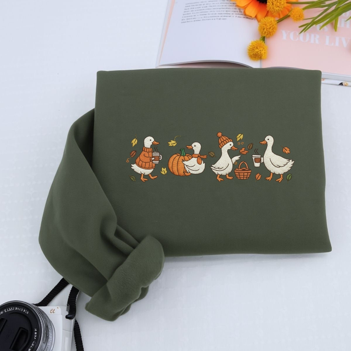 Custom Embroidered Goose Sweatshirt - Cozy Fall Thanksgiving Hoodie, Cute Embroidery Gift