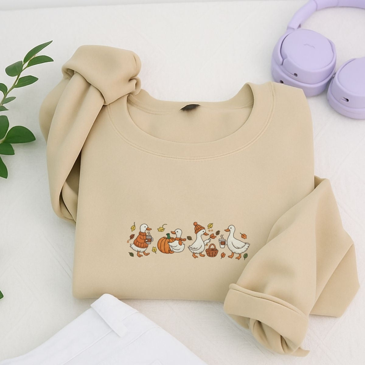 Custom Embroidered Goose Sweatshirt - Cozy Fall Thanksgiving Hoodie, Cute Embroidery Gift