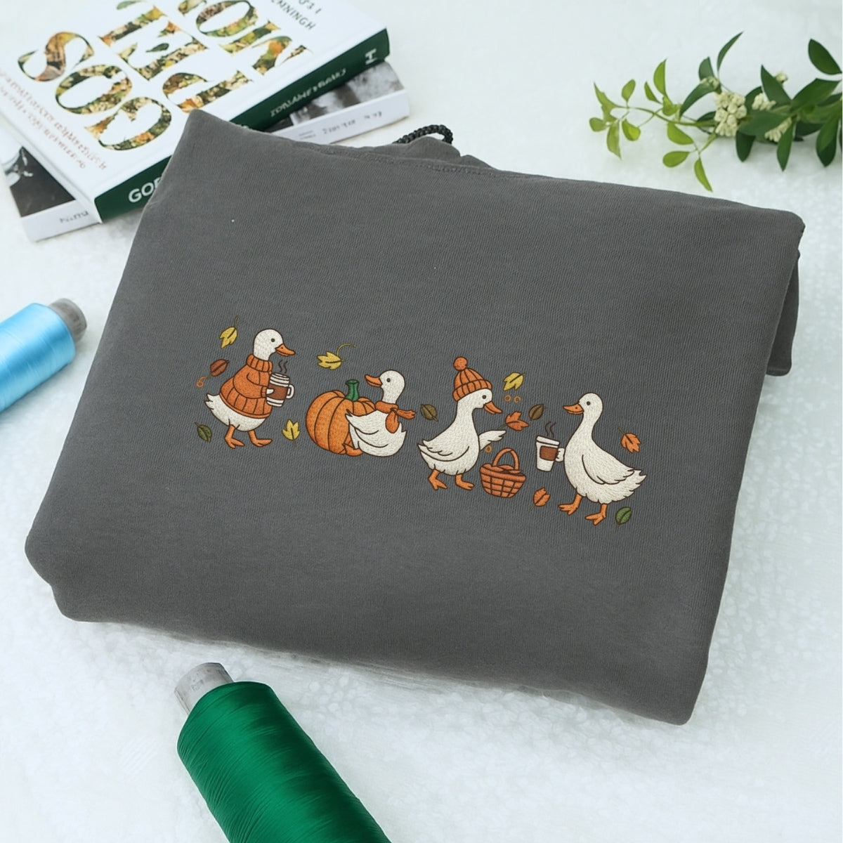 Custom Embroidered Goose Sweatshirt - Cozy Fall Thanksgiving Hoodie, Cute Embroidery Gift
