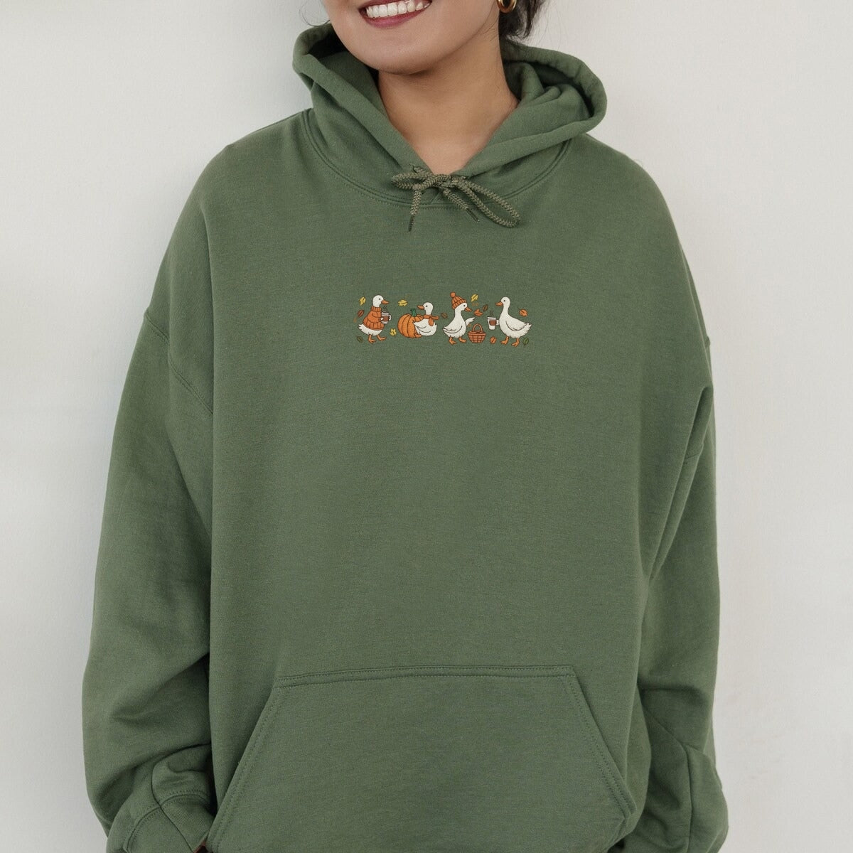Custom Embroidered Goose Sweatshirt - Cozy Fall Thanksgiving Hoodie, Cute Embroidery Gift