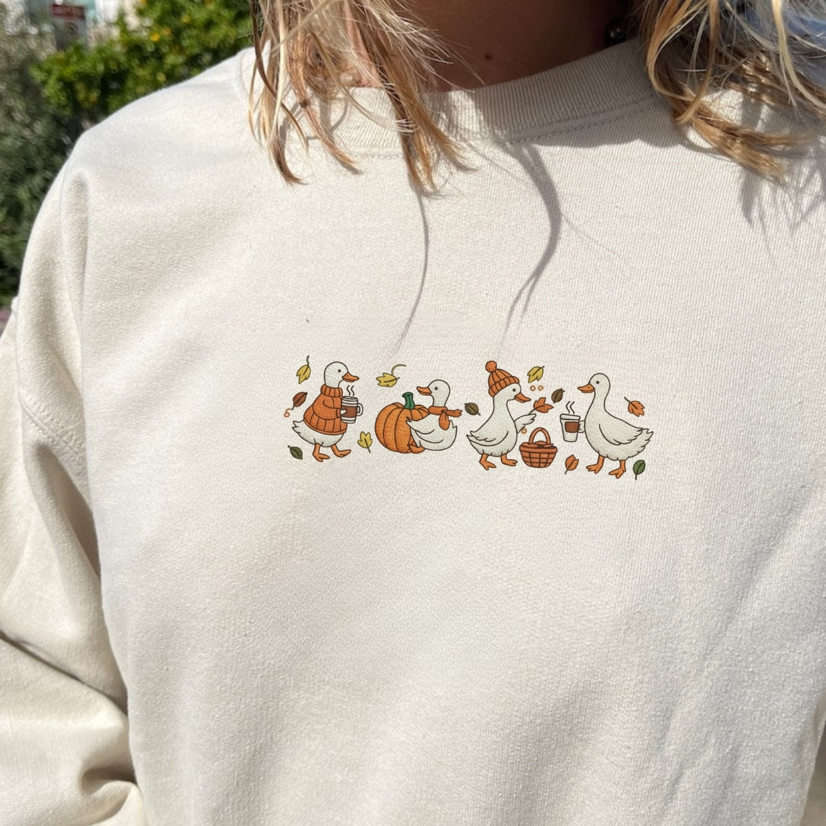 Custom Embroidered Goose Sweatshirt - Cozy Fall Thanksgiving Hoodie, Cute Embroidery Gift
