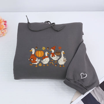 Custom Embroidered Goose Sweatshirt - Cozy Fall Thanksgiving Hoodie, Cute Autumn Gift
