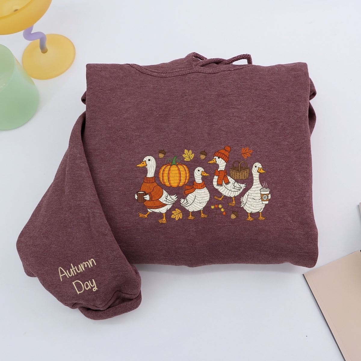 Custom Embroidered Goose Sweatshirt - Cozy Fall Thanksgiving Hoodie, Cute Autumn Gift