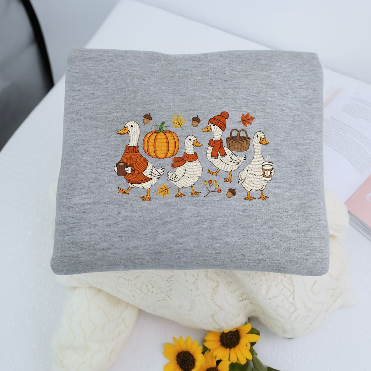 Custom Embroidered Goose Sweatshirt - Cozy Fall Thanksgiving Hoodie, Cute Autumn Gift