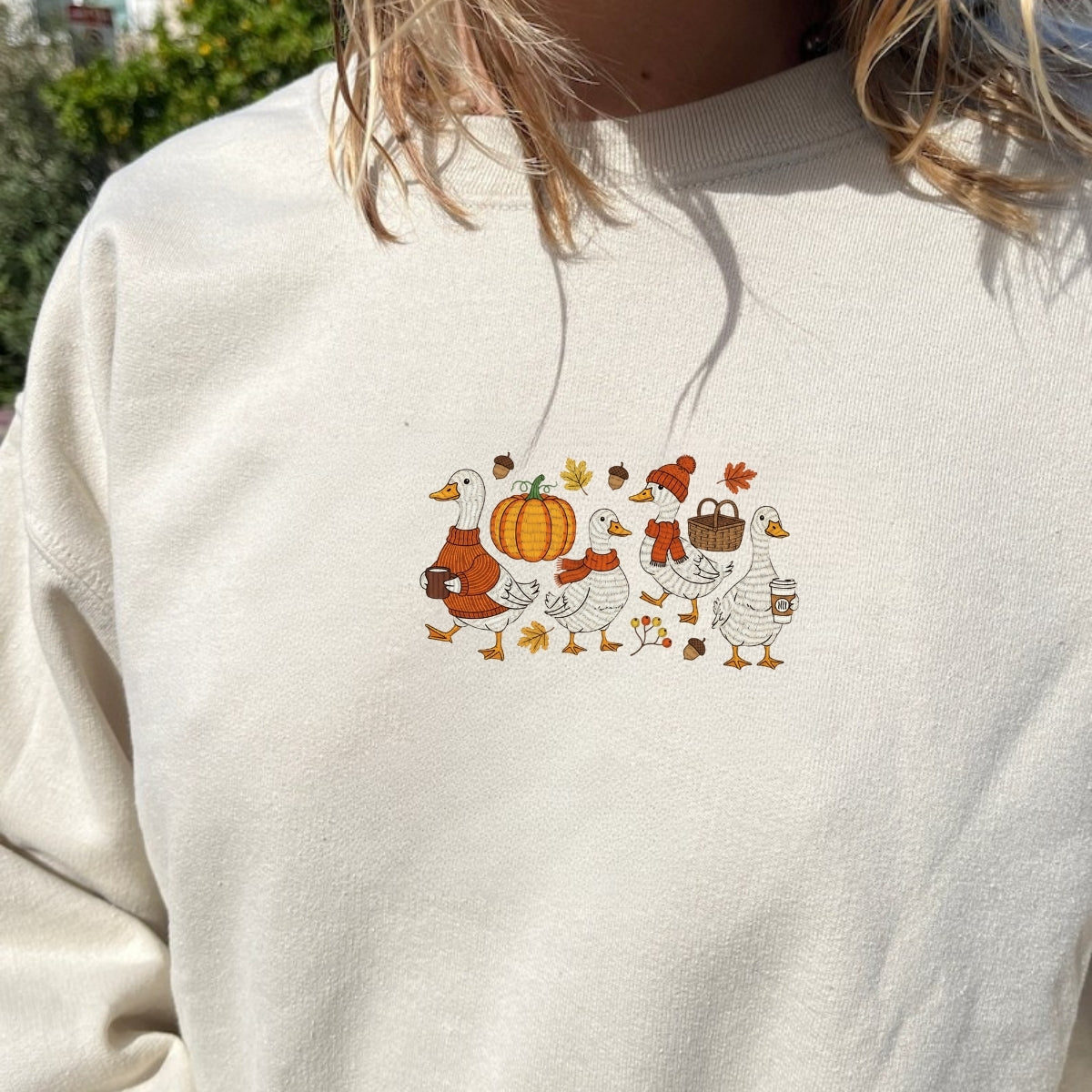 Custom Embroidered Goose Sweatshirt - Cozy Fall Thanksgiving Hoodie, Cute Autumn Gift