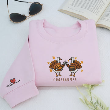 Custom Embroidered Goosebumps Thanksgiving Hoodie - Funny Ducks, Turkey & Pie Sweatshirt