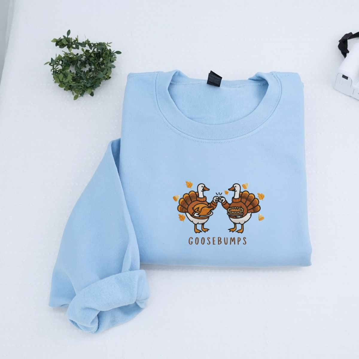 Custom Embroidered Goosebumps Thanksgiving Hoodie - Funny Ducks, Turkey & Pie Sweatshirt