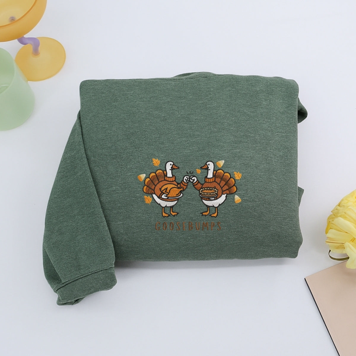 Custom Embroidered Goosebumps Thanksgiving Hoodie - Funny Ducks, Turkey & Pie Sweatshirt