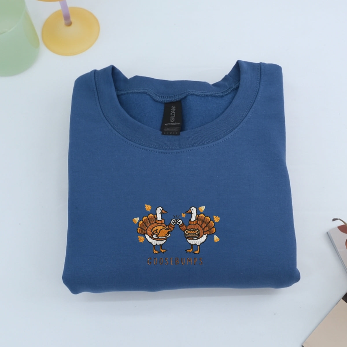 Custom Embroidered Goosebumps Thanksgiving Hoodie - Funny Ducks, Turkey & Pie Sweatshirt