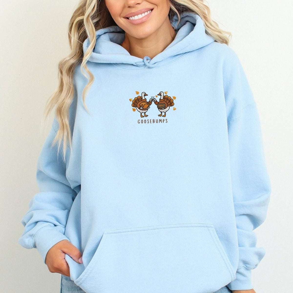 Custom Embroidered Goosebumps Thanksgiving Hoodie - Funny Ducks, Turkey & Pie Sweatshirt