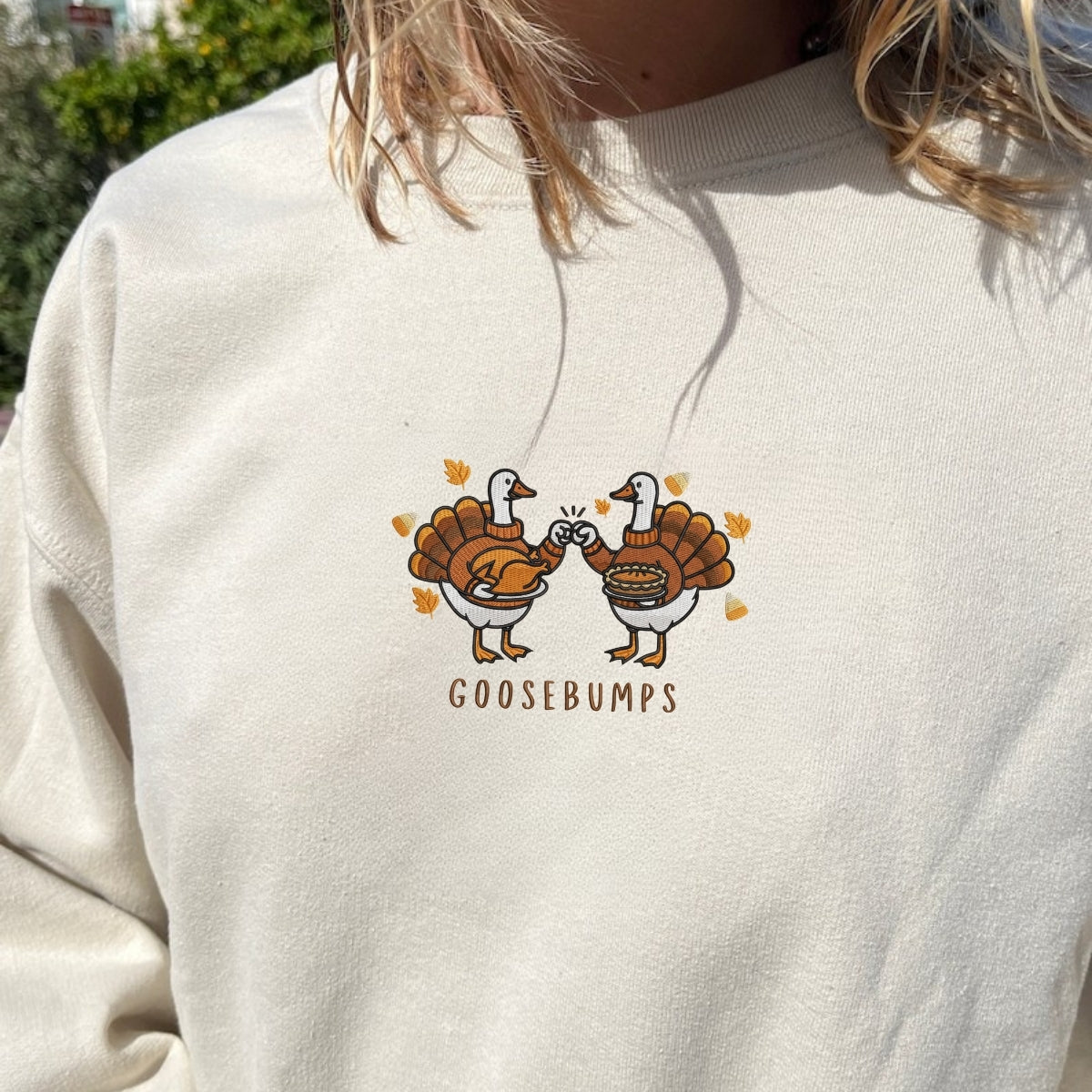 Custom Embroidered Goosebumps Thanksgiving Hoodie - Funny Ducks, Turkey & Pie Sweatshirt