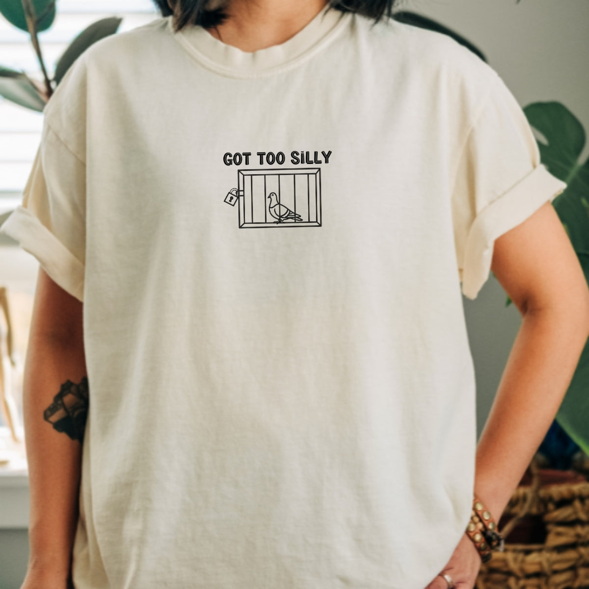 Custom Embroidered Got Too Silly T-Shirt - Funny Silly Bird Meme Tee, Cute Animal Gift