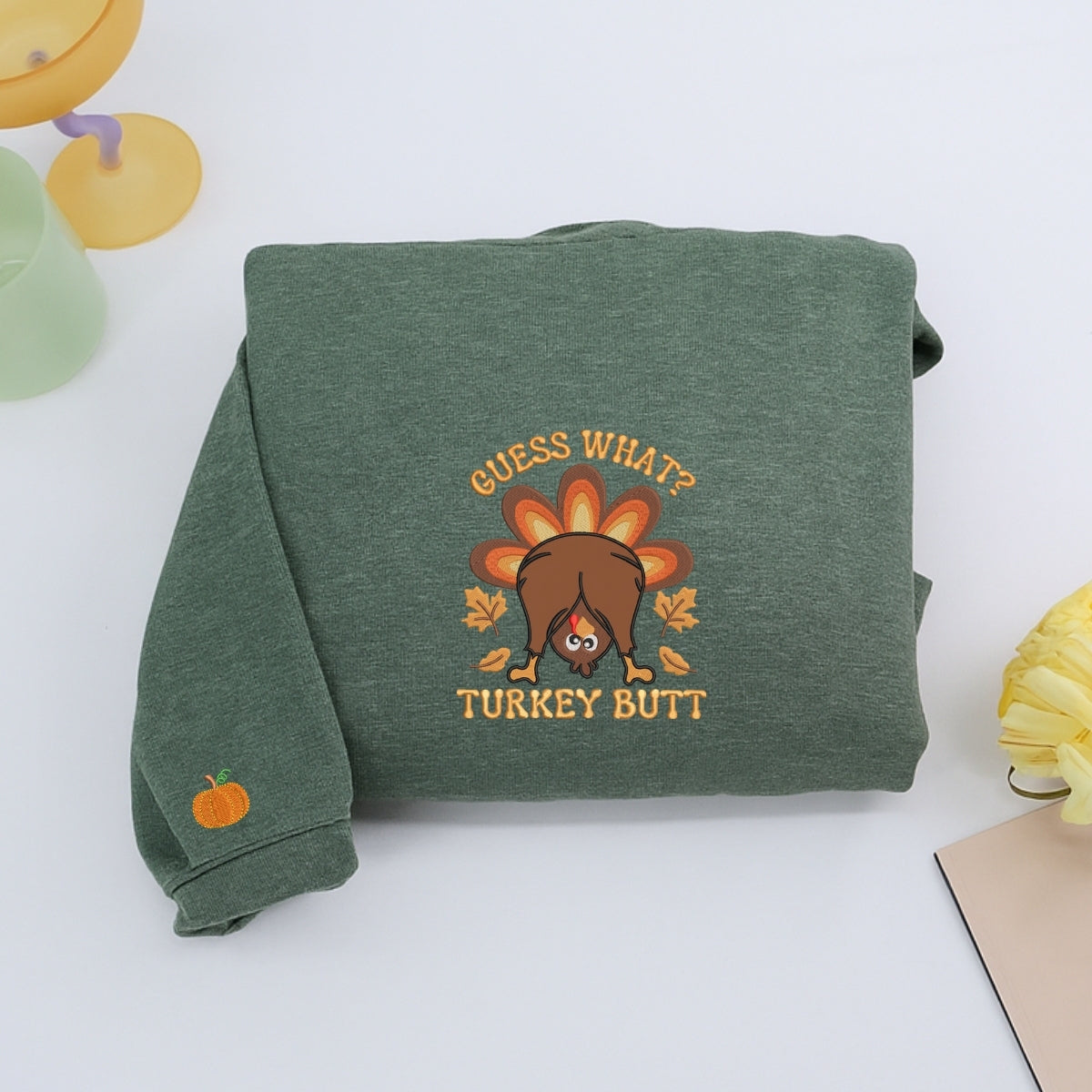 Custom Embroidered Guess What Turkey Butt Hoodie - Funny Thanksgiving Sweatshirt, Silly Turkey Day G
