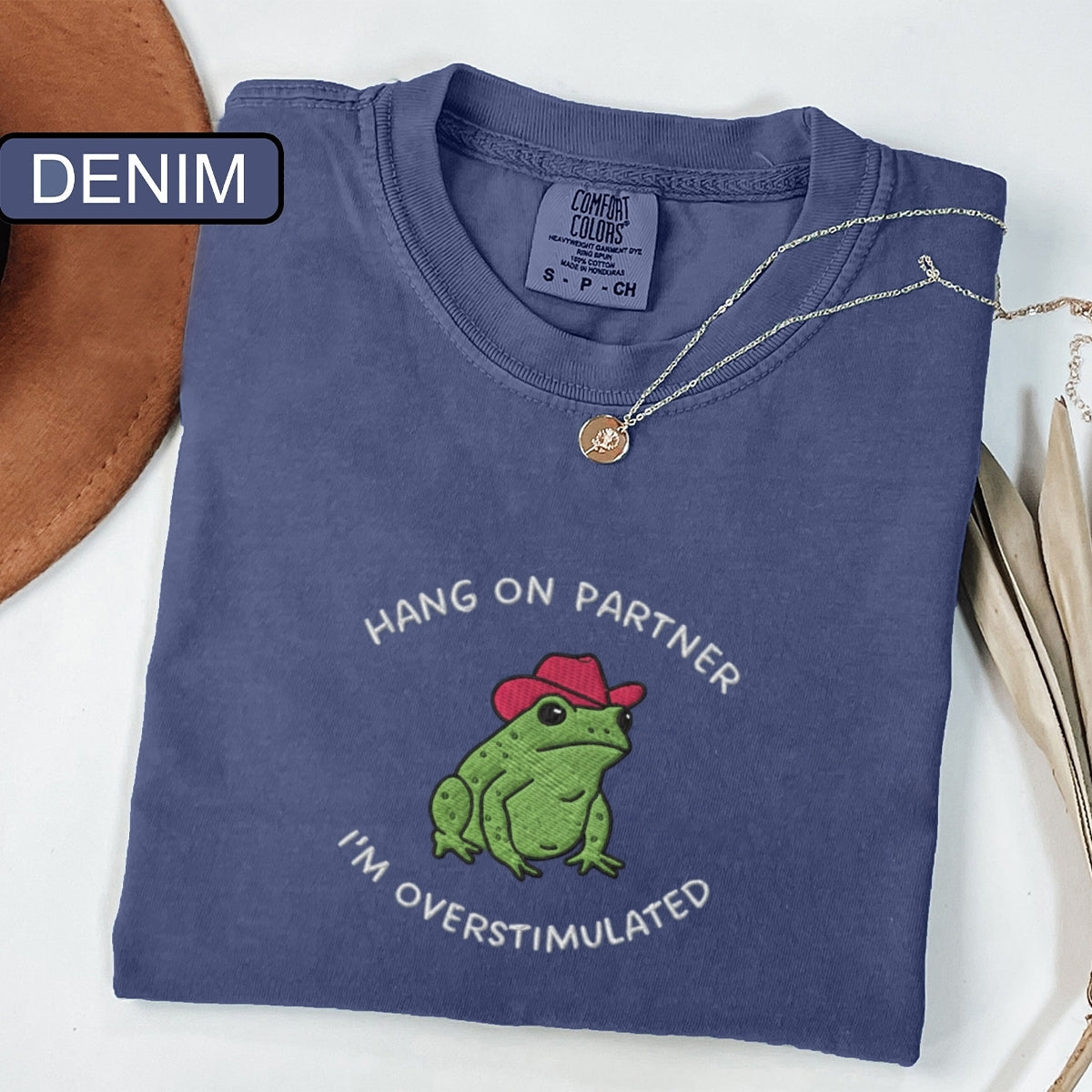 Custom Embroidered Hang On Partner Frog T-Shirt - Funny Embroidered Western Tee, Unisex Gift