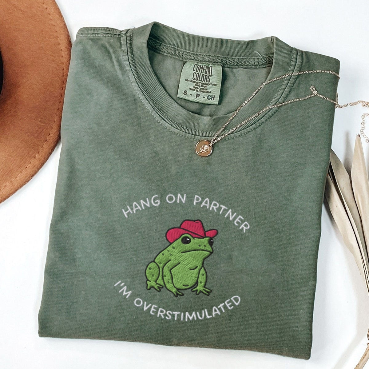 Custom Embroidered Hang On Partner Frog T-Shirt - Funny Embroidered Western Tee, Unisex Gift