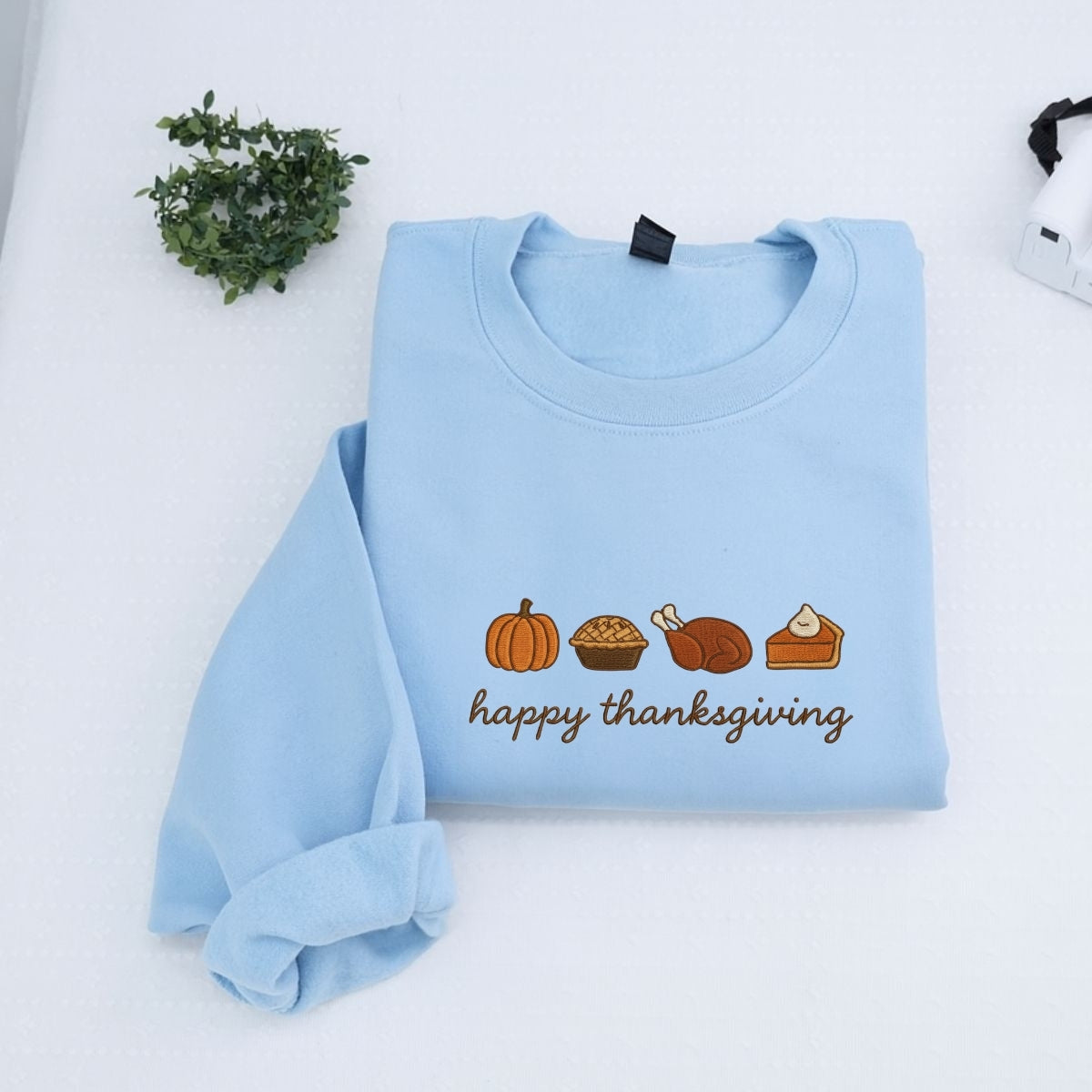 Custom Embroidered Happy Thanksgiving Sweatshirt - Cozy Pumpkin Season Hoodie, Fall Autumn Gift