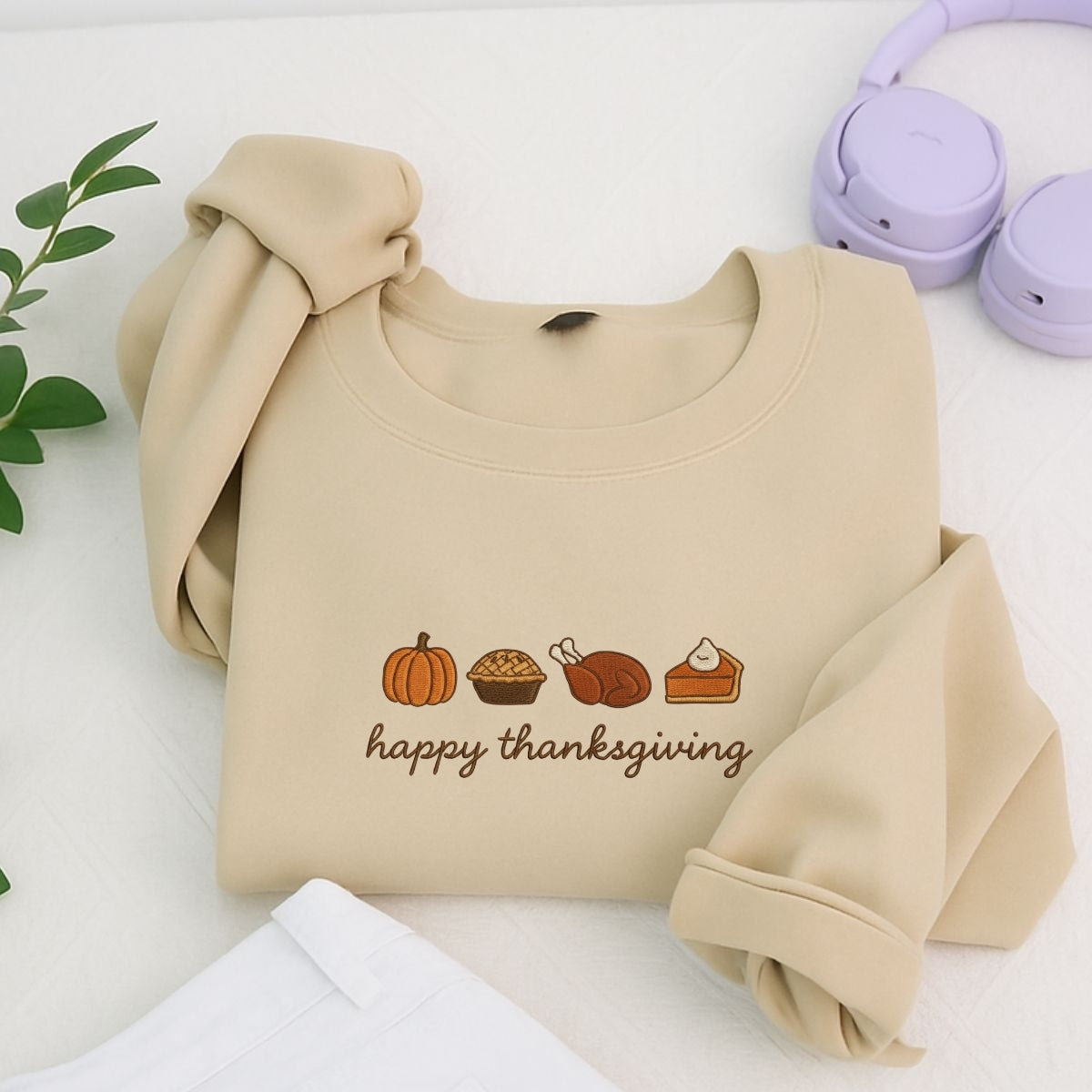 Custom Embroidered Happy Thanksgiving Sweatshirt - Cozy Pumpkin Season Hoodie, Fall Autumn Gift