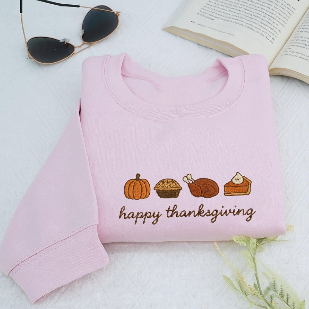 Custom Embroidered Happy Thanksgiving Sweatshirt - Cozy Pumpkin Season Hoodie, Fall Autumn Gift